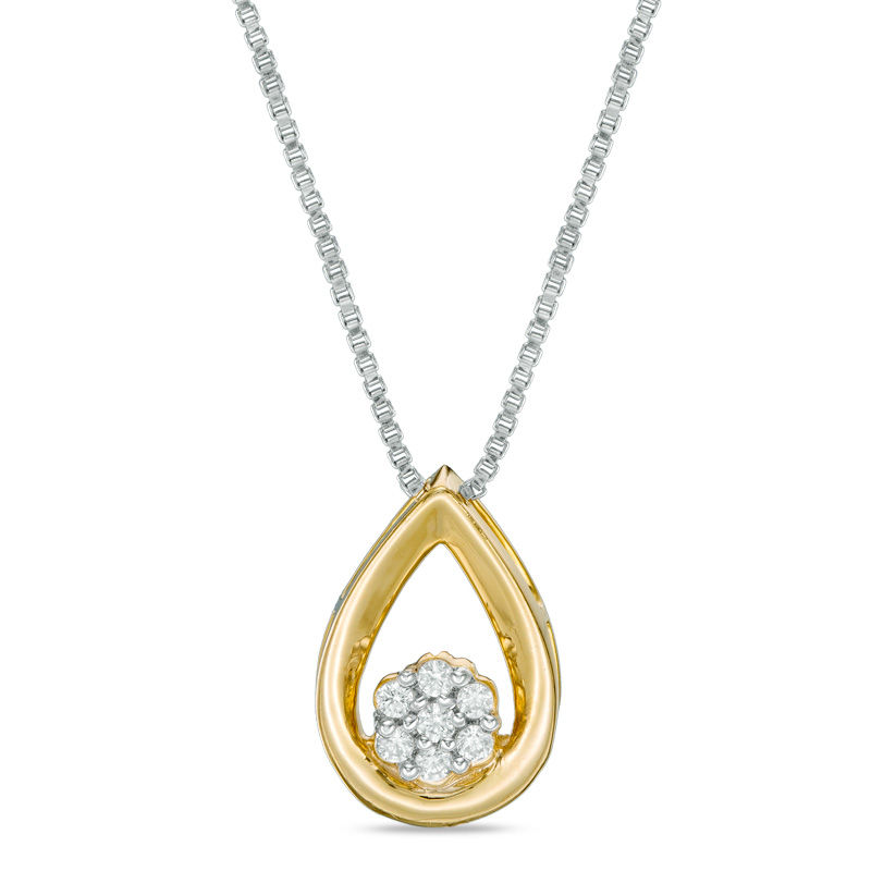 Main Image 2 of Convertibilities 1/4 CT. T.W. Composite Diamond Teardrop Frame Three-in-One Pendant in Sterling Silver and 10K Gold
