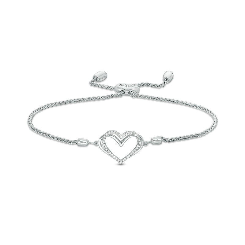 Main Image 1 of The Kindred Heart from Vera Wang Love Collection 1/10 CT. T.W. Diamond Bolo Bracelet in Sterling Silver - 9.5"