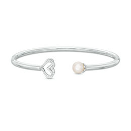 The Kindred Heart from Vera Wang Love Collection Cultured Freshwater Pearl and Diamond Bangle in Sterling Silver - 7.5&quot;