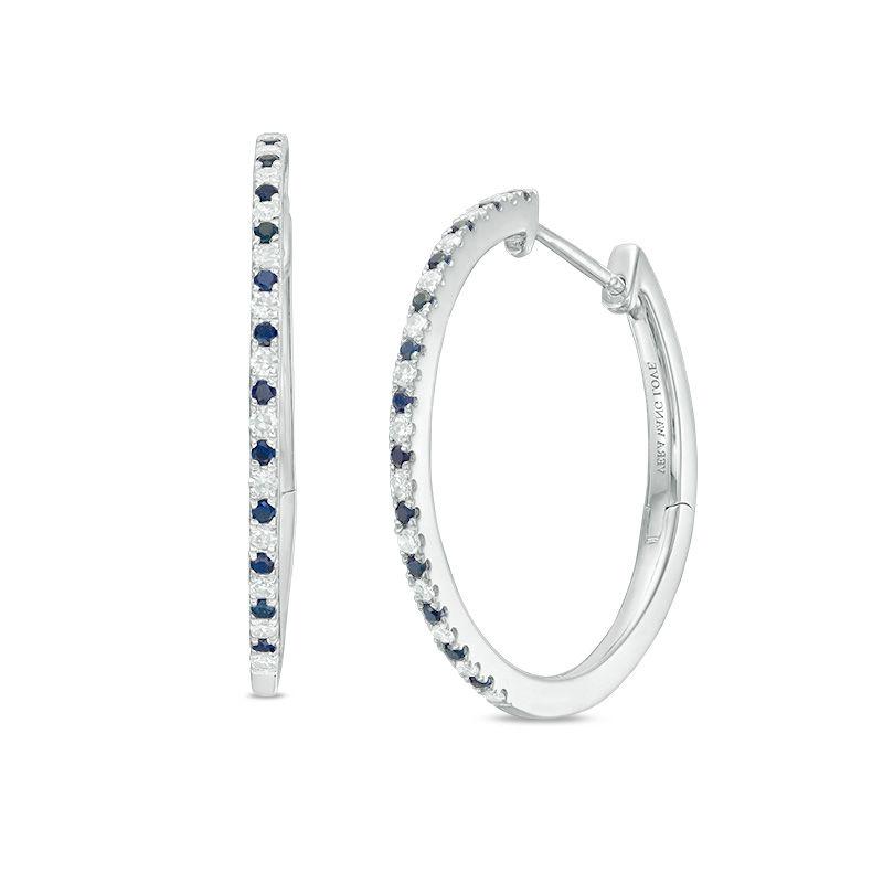 Main Image 1 of Vera Wang Love Collection Blue Sapphire and 1/5 CT. T.W. Diamond Hoop Earrings in Sterling Silver