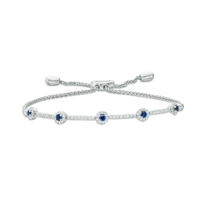 Main Image 1 of Vera Wang Love Collection Blue Sapphire and 1/3 CT. T.W. Diamond Bolo Bracelet in Sterling Silver - 9.5"