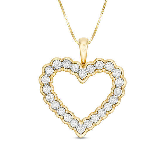 1/2 CT. T.w. Diamond Scallop Edge Heart Pendant in 10K Gold
