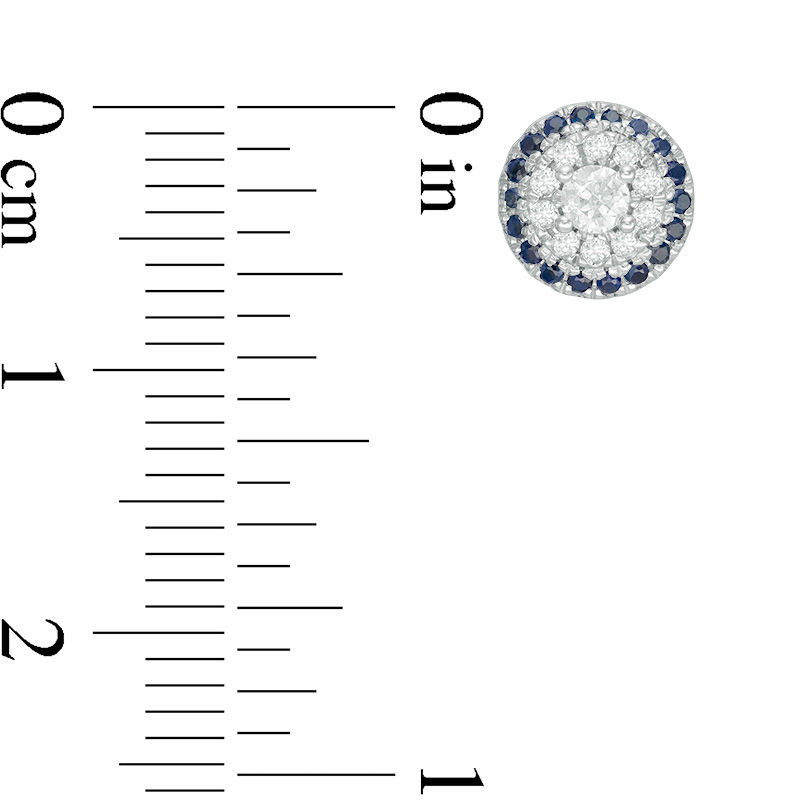 Main Image 3 of Vera Wang Love Collection 1/4 CT. T.W. Diamond and Blue Sapphire Frame Stud Earrings in 14K White Gold