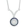 Thumbnail Image 1 of Vera Wang Love Collection 1/5 CT. T.W. Diamond and Blue Sapphire Frame Chevron Necklace in 14K White Gold - 19"