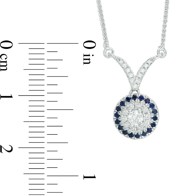 Main Image 3 of Vera Wang Love Collection 1/5 CT. T.W. Diamond and Blue Sapphire Frame Chevron Necklace in 14K White Gold - 19"