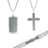 Thumbnail Image 0 of Men’s Diamond Accent Cross and Dog Tag Pendant and Bracelet Set in Stainless Steel with Gunmetal IP