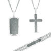 Thumbnail Image 1 of Men’s Diamond Accent Cross and Dog Tag Pendant and Bracelet Set in Stainless Steel with Gunmetal IP