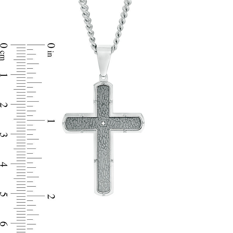 Main Image 3 of Men’s Diamond Accent Cross and Dog Tag Pendant and Bracelet Set in Stainless Steel with Gunmetal IP