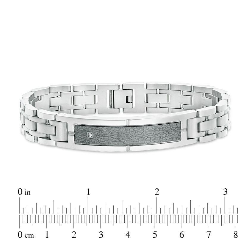 Main Image 4 of Men’s Diamond Accent Cross and Dog Tag Pendant and Bracelet Set in Stainless Steel with Gunmetal IP