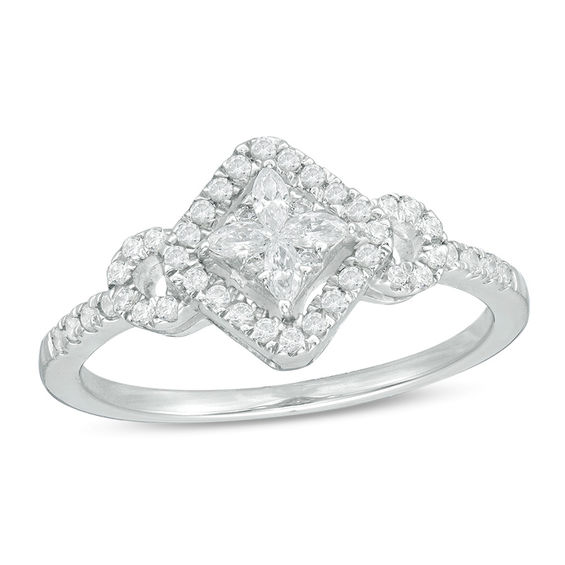 1/3 CT. T.W. Composite Diamond Tilted Square Frame Ring in 14K White Gold 1/3 CT. T.W. Composite Diamond Tilted Square Frame Ring in 14K White Gold