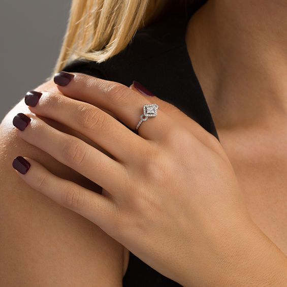 1/3 CT. T.W. Composite Diamond Tilted S 1/3 CT. T.W. Composite Diamond Tilted Square Frame Ring in 14K White Gold