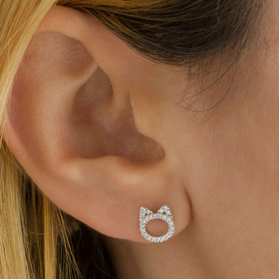 1/5 CT. T.w. Diamond Cat Stud Earrings in Sterling Silver