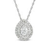 Thumbnail Image 1 of Pear-Shaped Lab-Created White Sapphire Double Frame Pendant in Sterling Silver