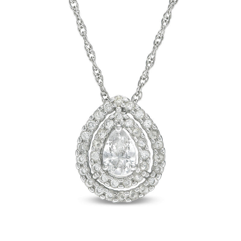 Main Image 1 of Pear-Shaped Lab-Created White Sapphire Double Frame Pendant in Sterling Silver