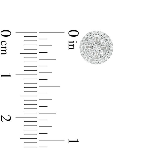 1/3 CT. T.w. Baguette and Round Composite Diamond Frame Stud Earrings in 10K White Gold