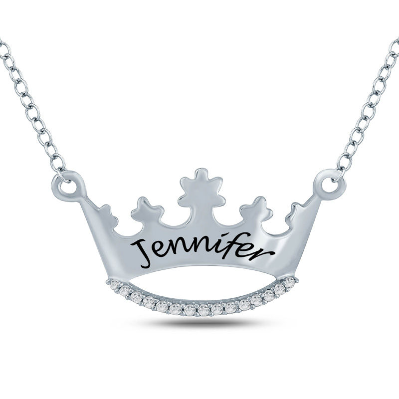 Diamond Accent Crown Necklace in Sterling Silver (1 Name)