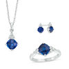 Thumbnail Image 1 of Cushion-Cut Lab-Created Ceylon Blue and White Sapphire Tri-Sides Three Piece Set in Sterling Silver