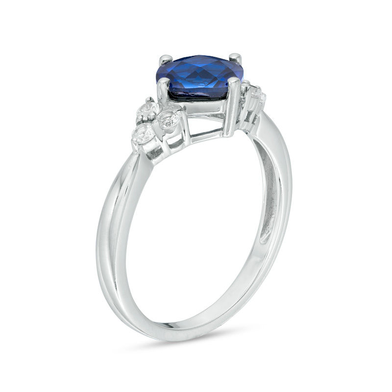 Main Image 2 of Cushion-Cut Lab-Created Ceylon Blue and White Sapphire Tri-Sides Three Piece Set in Sterling Silver