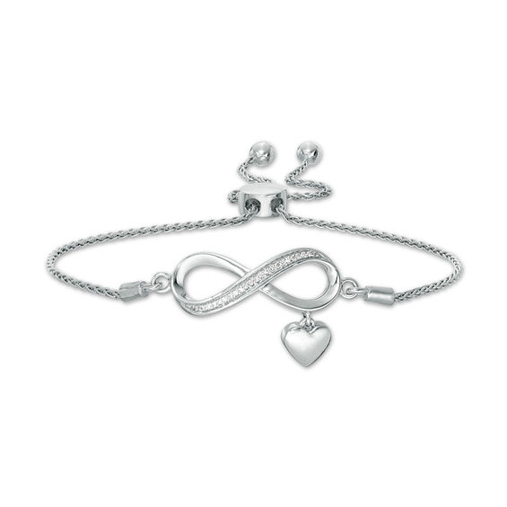 Diamond Accent Infinity and Heart Charm Bolo Bracelet in Sterling Silver - 9.5"