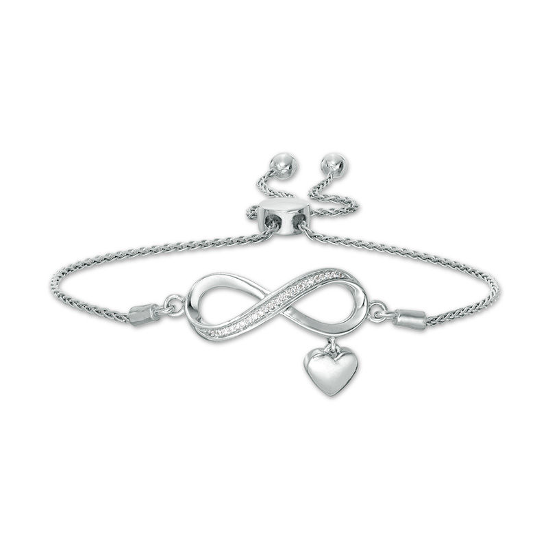 Main Image 1 of Diamond Accent Infinity and Heart Charm Bolo Bracelet in Sterling Silver - 9.5"