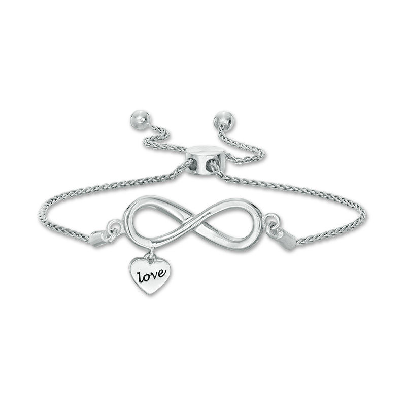 Main Image 2 of Diamond Accent Infinity and Heart Charm Bolo Bracelet in Sterling Silver - 9.5"