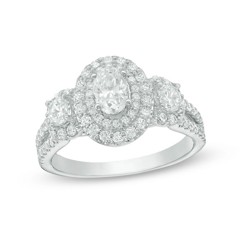 Main Image 1 of Love's Destiny by Zales 1-1/2 CT. T.W. Certified Oval Diamond Three Stone Engagement Ring in 14K Two-Tone Gold (I/SI2)