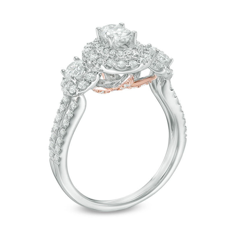 Main Image 2 of Love's Destiny by Zales 1-1/2 CT. T.W. Certified Oval Diamond Three Stone Engagement Ring in 14K Two-Tone Gold (I/SI2)