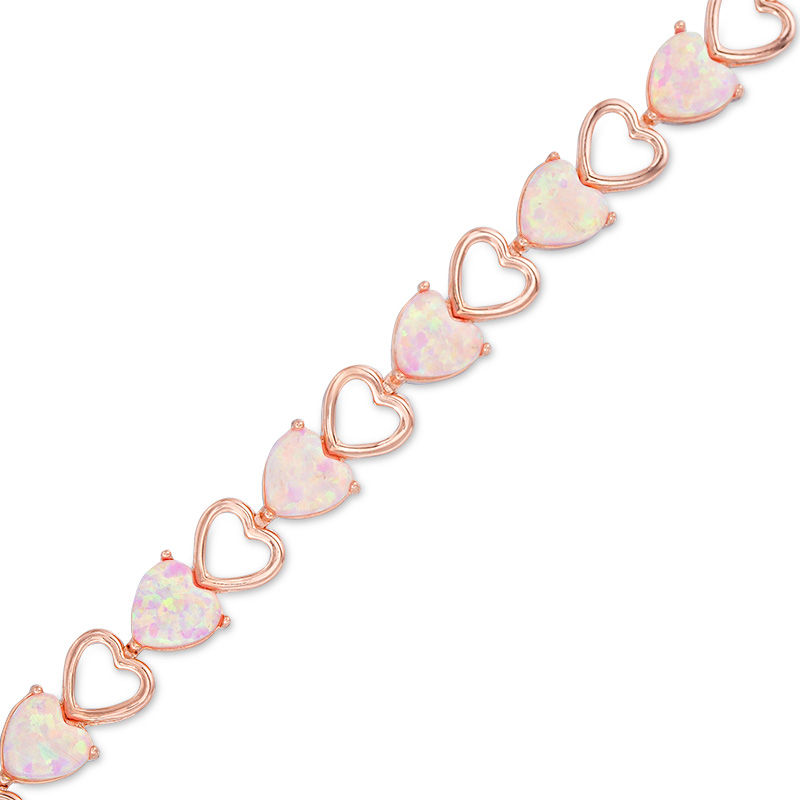 6.0mm Heart-Shaped Lab-Created Pink Opal Bracelet in Sterling Silver with 18K Rose Gold Plate - 7.25"