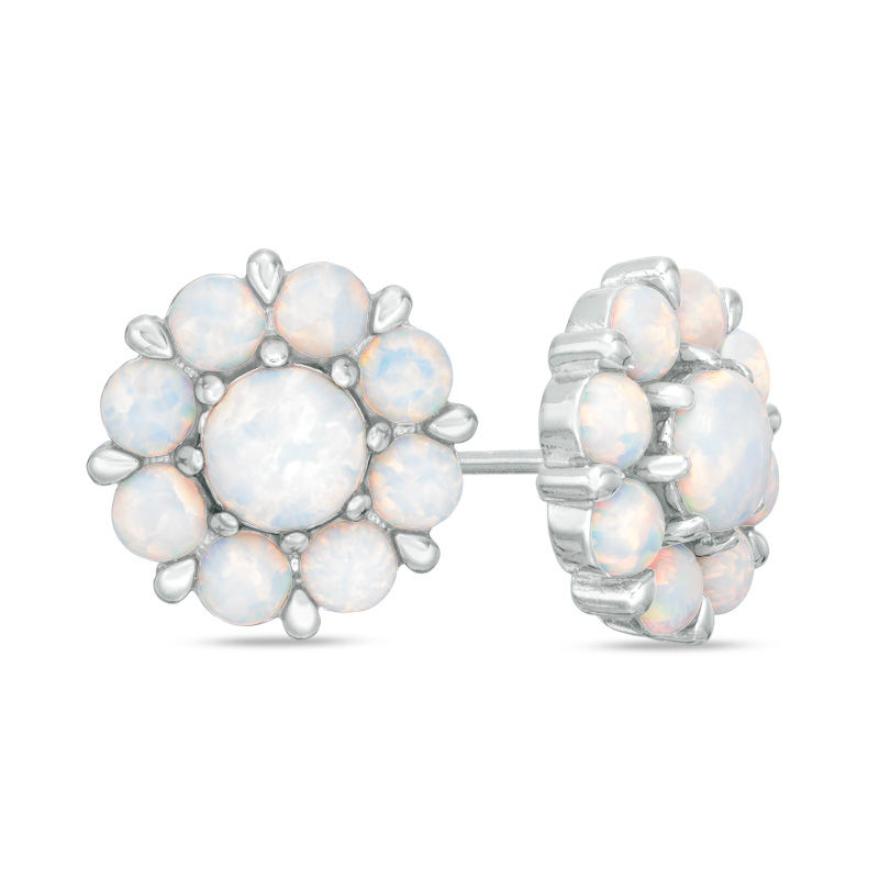 Zales Lab Created Opal Flower Stud Earrings in Sterling Silver
