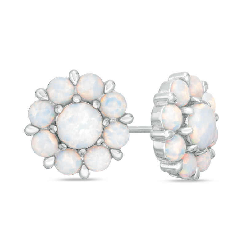 Lab-Created Opal Flower Stud Earrings in Sterling Silver