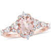 Oval Morganite, White Sapphire and 1/20 CT. T.W. Diamond Frame Ring in 10K Rose Gold