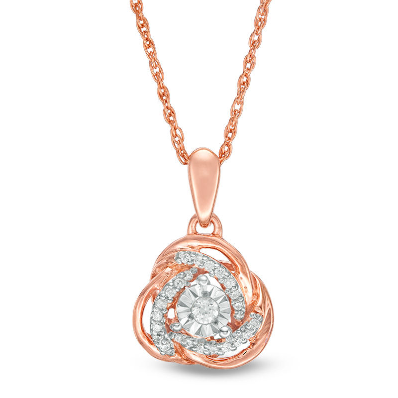 Main Image 1 of 1/10 CT. T.W. Diamond Love Knot Pendant in 10K Rose Gold