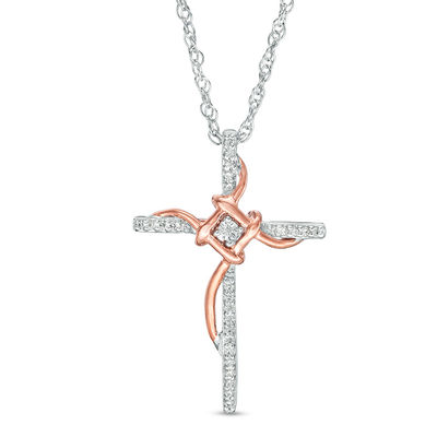 T.W. Diamond Layered Knot Cross Pendant 