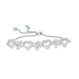1/10 CT. T.W. Diamond Heart and Love Knot Bolo Bracelet in Sterling Silver - 9.5&quot;