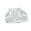 Thumbnail Image 1 of 2 CT. T.W. Composite Princess-Cut Diamond Frame Multi-Row Engagement Ring in 10K White Gold