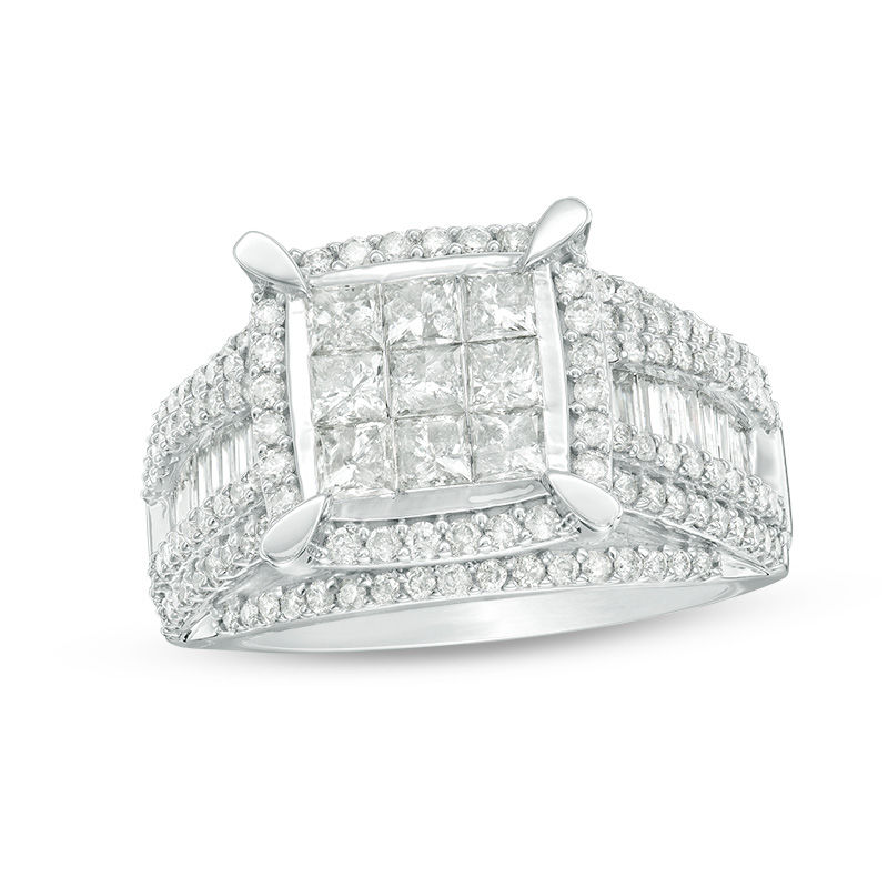 Main Image 1 of 2 CT. T.W. Composite Princess-Cut Diamond Frame Multi-Row Engagement Ring in 10K White Gold