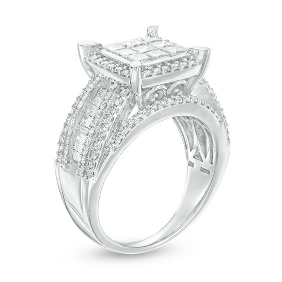 2 CT. T.w. Composite Princess-Cut Diamond Frame Multi-Row Engagement Ring in 10K White Gold