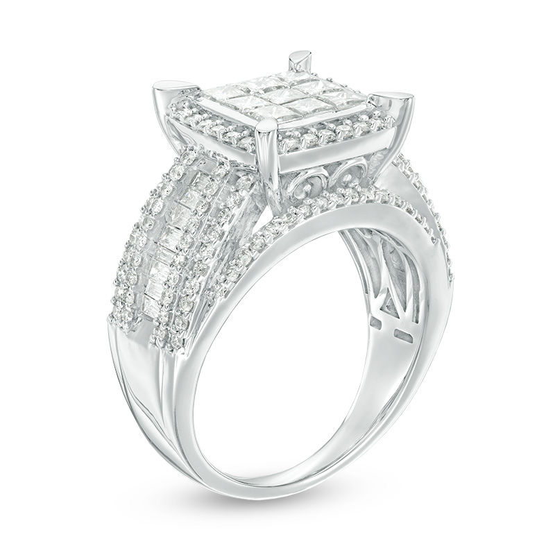 Main Image 2 of 2 CT. T.W. Composite Princess-Cut Diamond Frame Multi-Row Engagement Ring in 10K White Gold