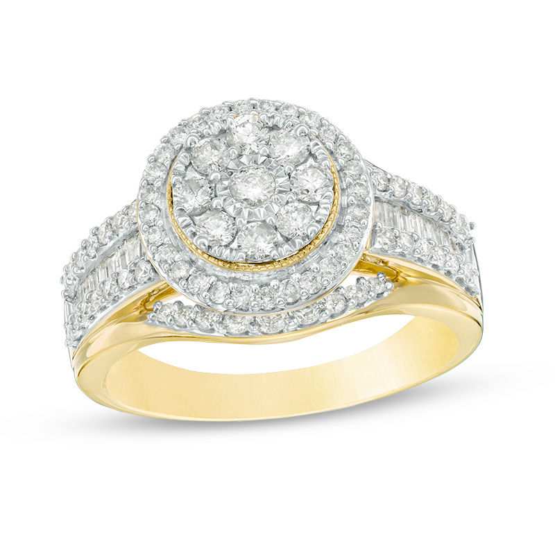 1 CT. T.W. Composite Diamond Frame Multi-Row Vintage-Style Engagement Ring in 10K Gold