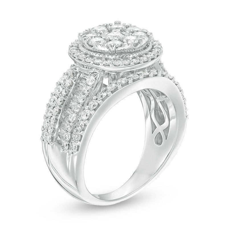 Main Image 2 of 2 CT. T.W. Composite Diamond Frame Multi-Row Vintage-Style Engagement Ring in 10K White Gold