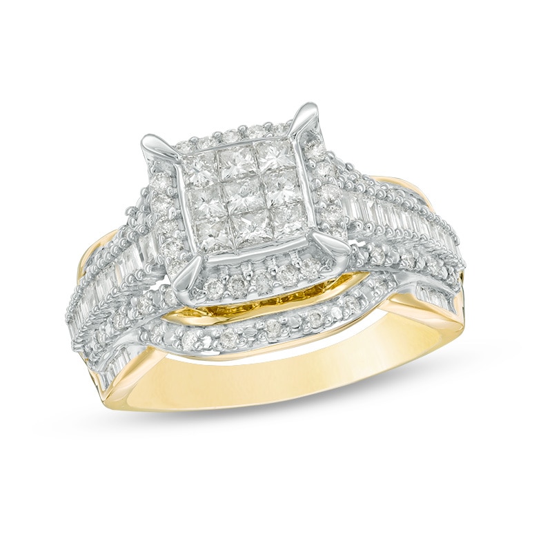 1 CT. T.W. Composite Princess-Cut Diamond Frame Multi-Row Engagement Ring in 10K Gold