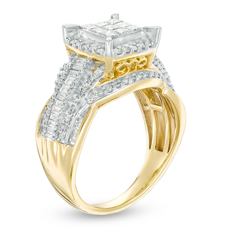 Main Image 2 of 1 CT. T.W. Composite Princess-Cut Diamond Frame Multi-Row Engagement Ring in 10K Gold