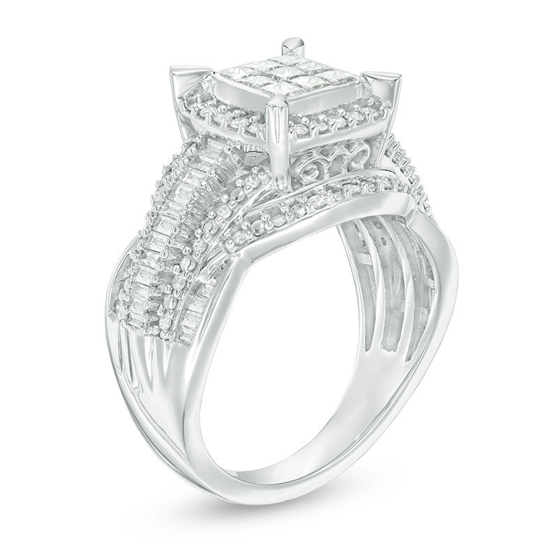 Main Image 2 of 1 CT. T.W. Composite Princess-Cut Diamond Frame Multi-Row Engagement Ring in 10K White Gold