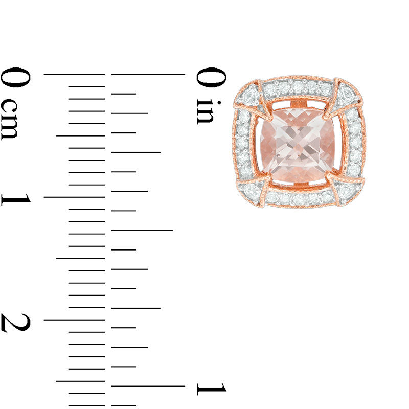 6.0mm Morganite, Lab-Created White Sapphire and 1/5 CT. T.W. Diamond Vintage-Style Frame Stud Earrings in 10K Rose Gold