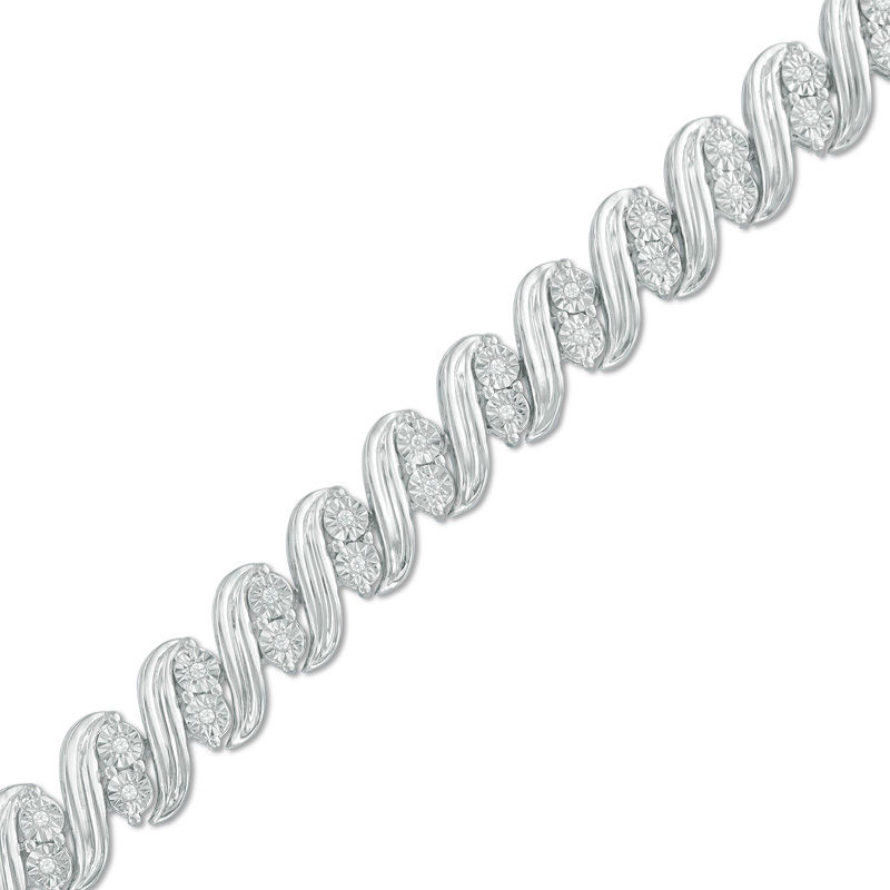 Main Image 1 of 1/4 CT. T.W. Diamond Two-Stone &quot;S&quot; Bracelet in Sterling Silver - 7.5&quot;