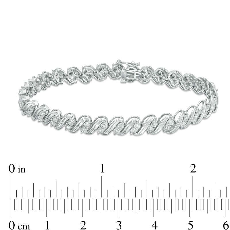 Main Image 3 of 1/4 CT. T.W. Diamond Two-Stone &quot;S&quot; Bracelet in Sterling Silver - 7.5&quot;