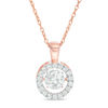 Thumbnail Image 0 of 6.5mm Lab-Created White Sapphire Frame Pendant in Sterling Silver with 14K Rose Gold Plate