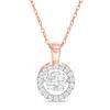 Thumbnail Image 1 of 6.5mm Lab-Created White Sapphire Frame Pendant in Sterling Silver with 14K Rose Gold Plate
