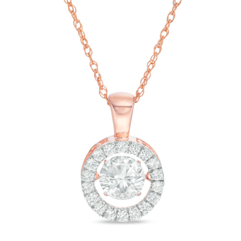 6.5mm Lab-Created White Sapphire Frame Pendant in Sterling Silver with 14K Rose Gold Plate