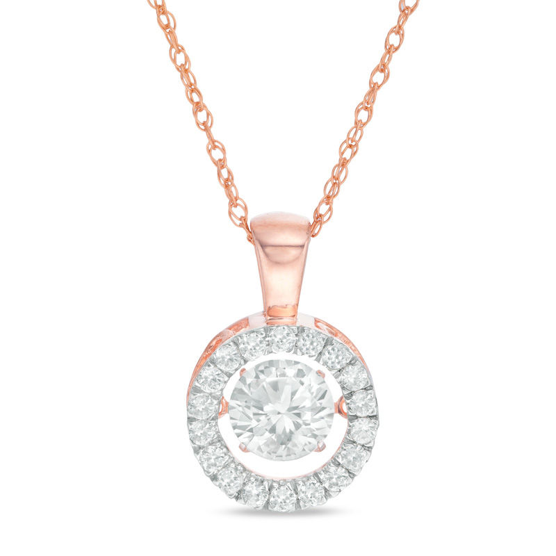 Main Image 1 of 6.5mm Lab-Created White Sapphire Frame Pendant in Sterling Silver with 14K Rose Gold Plate